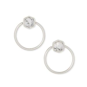 🌿🍒 Kendra Scott Davie Elegant Silver Hoop Earrings In White Howlite 🍒🌿